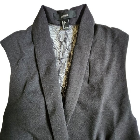 Forever 21 black one button v neck sleeveless vest with lace back detail sz S - Picture 7 of 11